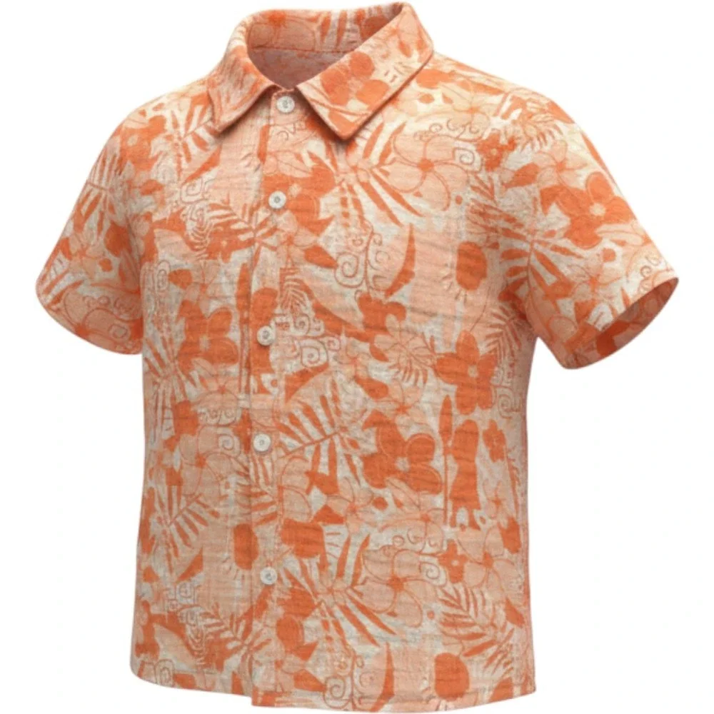 Disney Moana 2 Girls Orange‎ Tropical Floral Cotton Gauze Button Shirt L 10/12